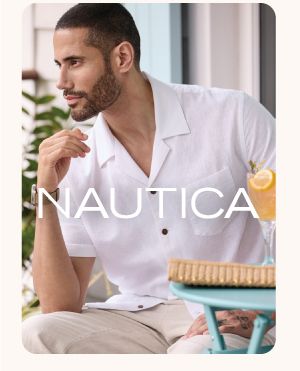 An image of a man wearing Nautica and the logo.