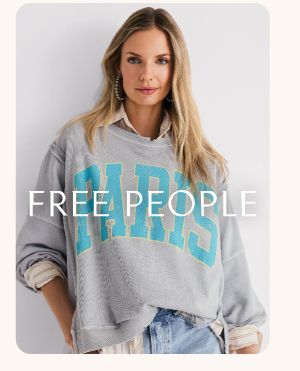 An image of a woman wearing Free People and the logo.
