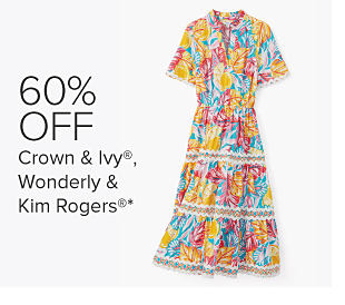 A red, yellow and blue floral dress. 60% off Crown and Ivy, Wonderly and Kim Rogers.