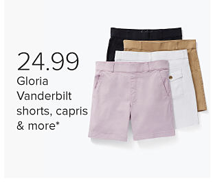 Women's shorts in black, brown, white and lavender. 24.99 Gloria Vanderbilt shorts, capris and more.