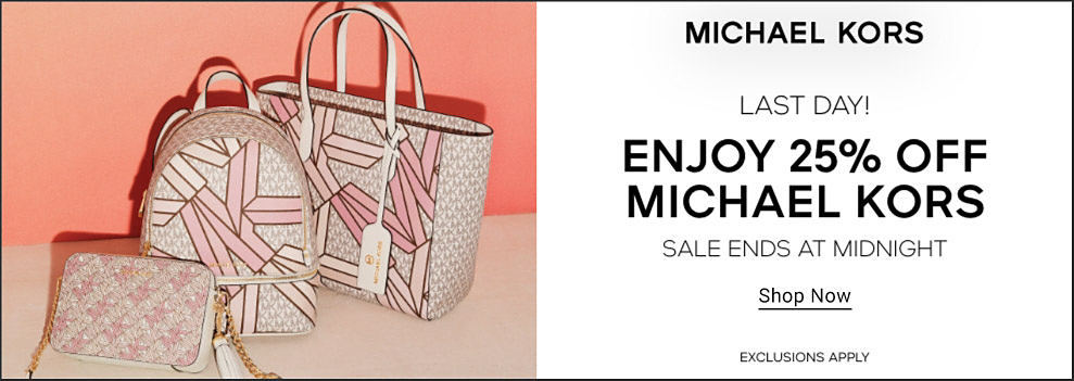 Three Michael Kors bags with a light pink and beige abstract print. The mother's day event. Enjoy 25% off Michael Kors, Now through May 17, 2022. Shop now. Exclusions apply.