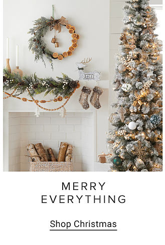A Christmas tree and stockings. Merry everything. Shop Christmas.