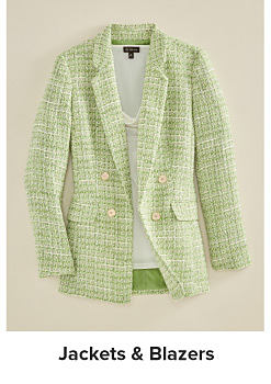 An image of a green plaid blazer. Shop jackets and blazers.