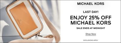 Michael Kors. Last day. Enjoy 25% off Michael Kors. Sale ends at midnight. Shop now. Exclusions apply. Image of two brown shoes.