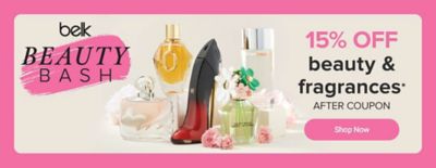 Beauty Bash logo. Image of various fragrance bottles. 15% off beauty and fragrances after coupon. Shop now.