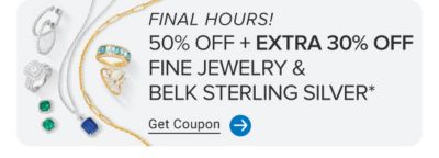 Image of assorted necklaces, rings and earrings. Now to May 4. 50% off plus an extra 30% off fine jewelry and Belk Sterling Silver. Get coupon.