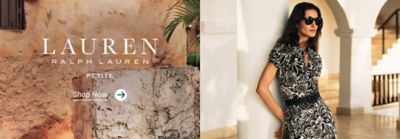 A woman in a black and white dress. Up to 30% off select Lauren Ralph Lauren petite. Shop now.