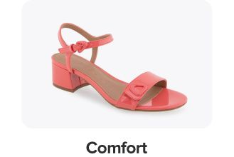 Image of a low block heel sandal. Comfort.