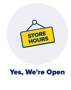 Store hours sign. Yes, we're open.
