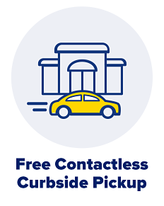 A car in front of a store. Free contactless curbside pickup.