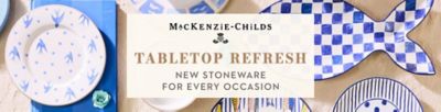 Blue and white dinnerware from MacKenzie Childs. MacKenzie Childs Tabletop Refresh. New stoneware for every occasion.
