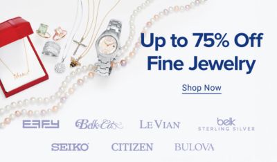 Up to 75% off fine jewelry. Shop now. Various jewelry. Various jewelry brand logos.