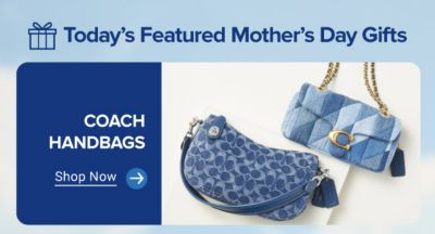 Coach logo + handbag image. Shop now.