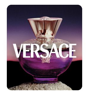 Versace perfume in a purple bottle. Shop Versace.