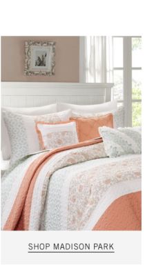 Home must-haves only on belk.com. A bed with a white and coral bedspread and pillows to match. Shop Madison Park. 