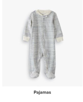 An image of striped pajamas. Shop pajamas.