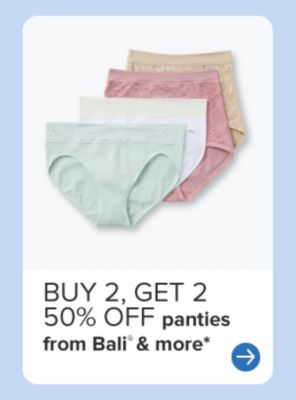 Four pairs of panties. Buy two, get two 50% off panties from Bali and more.