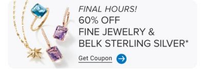 A star necklace, purple gemstone earrings and a blue gemstone ring. 60% off fine jewelry and Belk Sterling Silver. Get coupon.