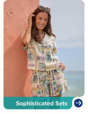 An image of a woman wearing a matching top and shorts set. Sophisticated sets.