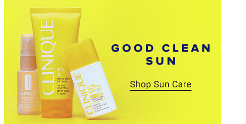 Image of Clinique sunscreen products. Good clean sun. Shop Sun Care