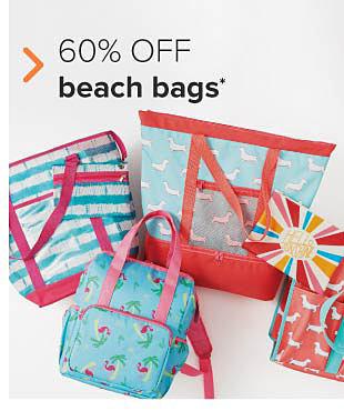 A variety of beach bags. 60% off beach bags. 