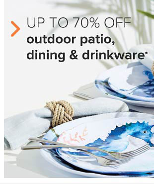 White outdoor plates with blue seahorses on them. Up to 70% off outdoor patio, dining and drinkware. 