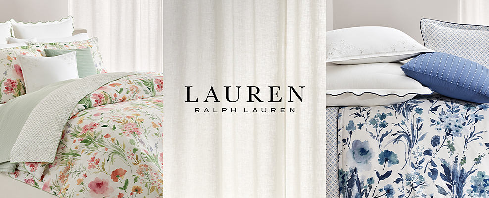 Lauren Ralph Lauren. Image of a bed with white and pink floral bedding. Image of a bed with white and blue floral bedding.