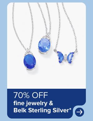 An image of three necklaces. 70% off fine jewelry and Belk Sterling Silver.