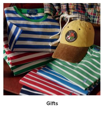 Blue, green and red striped shirts. Gifts.