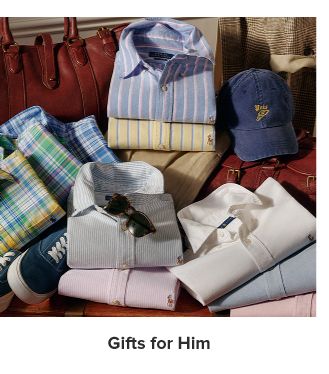 An assortment of men's shirts and sweaters. Gifts for him.