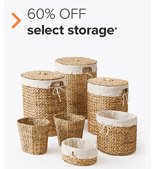 Wicker baskets in various sizes. 60% off select storage. 