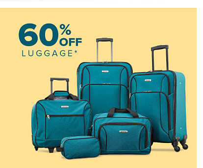 A teal luggage set. 60% off luggage.
