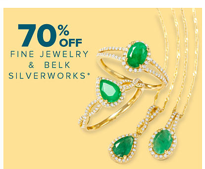 Gold jewelry with diamonds and emeralds. 70% off fine jewelry and Belk Silverworks.