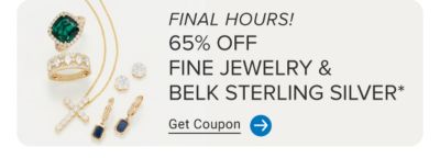 Various jewelry. Now until May 29th. 65% off fine jewelry and Belk Sterling Silver. Get Coupon.