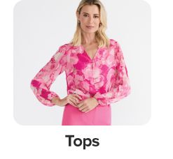 Image of a woman wearing a long sleeve blouse. Tops.