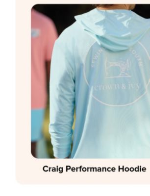 An image of a man wearing a graphic hoodie. Craig Performance Hoodie.