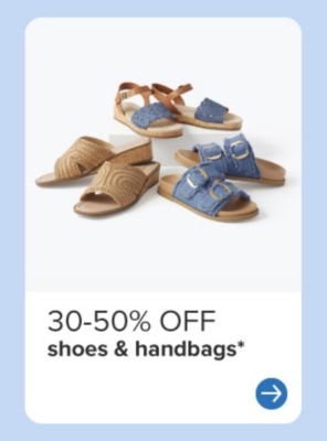 Three different sandals. 30 to 50% off shoes and handbags.
