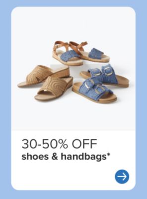 Three different sandals. 30 to 50% off shoes and handbags.