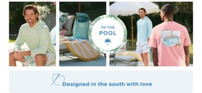 Image of swimwear and patio decor period to the pool. Designed in the South with love.