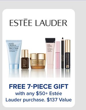 Free 7-piece gift with any $50+ Estée Lauder purchase. Skincare and makeup products. $175 value.