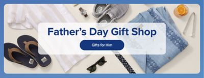 An image featuring an assortment of men's apparel and accessories. Father's Day gift shop. Shop now