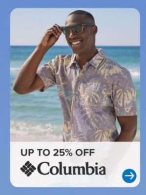 A man in a Columbia shirt. Up to 25% off Columbia.