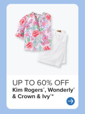 Up to 60% off Kim Rogers, Wonderly and Crown and Ivy. Pink floral and white tops.