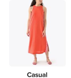 An image of an orange dress. Casual. 