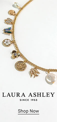 An assortment of old necklaces, bracelets and earrings. Laura Ashley Since 1953 Shop Now