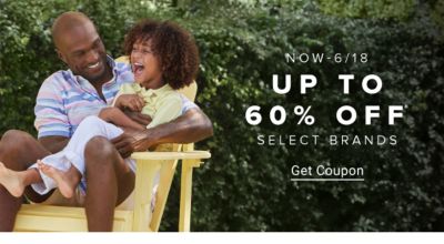 Now through June 18th. Up to 60% off select brands. Get coupon.