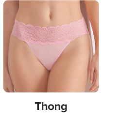 An image of a woman in a pink thong. Shop thong.