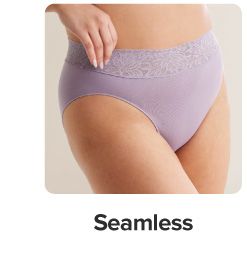 An image of a woman in a lavender seamless panty. Shop seamless.