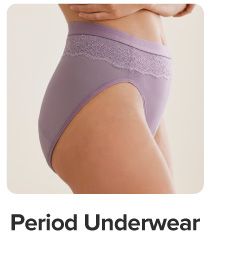 An image of a woman in purple period underwear. Shop period underwear.