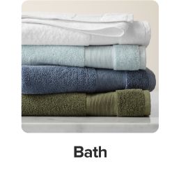 A stack of towels. Shop bath.